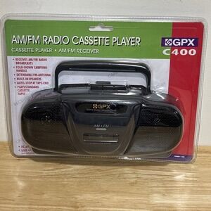 GPX AM/FM Vintage Cassette Player Mini Boom Box C400S Black New Auto